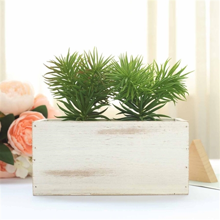 8x4'' Whitewash Rectangular Wood Planter Box Set With Removable Plastic Liners - 4 Pack