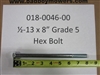 018004600 Bad Boy Mowers Part - 018-0046-00 - 1/2-13 X 8 Gr5 Hex Bolt