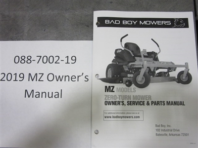 088700219 Bad Boy Mowers Part - 088-7002-19 - 2019 MZ Owner's Manual