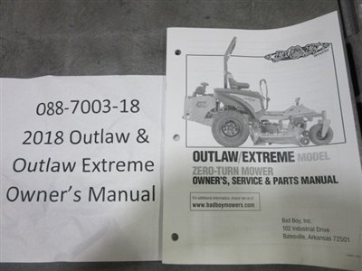 088700318 Bad Boy Mowers Part - 088-7003-18 - 2018 Outlaw & Outlaw Extreme Owner's Manual
