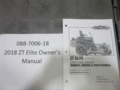 088700618 Bad Boy Mowers Part - 088-7006-18 - 2018 ZT Elite Owner's Manual