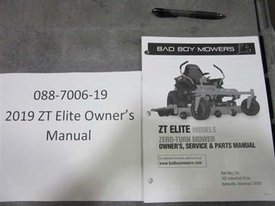 088700619 Bad Boy Mowers Part - 088-7006-19 - 2019 ZT Elite Owner's Manual