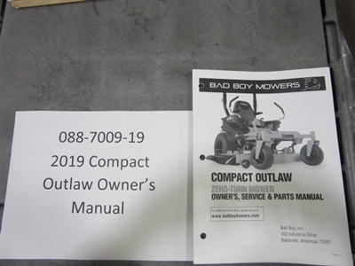 088700919 Bad Boy Mowers Part - 088-7009-19 - 2019 Compact Outlaw Owner's Manual