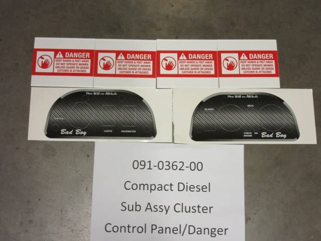 091036200 Bad Boy Mowers Part - 091-0362-00 - Compact Diesel Sub Assembly Decal Cluster (Control Panel/Danger)