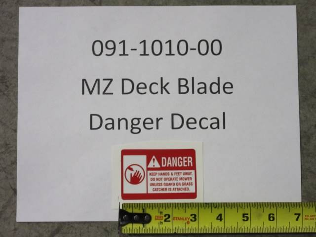 091101000 Bad Boy Mowers Part - 091-1010-00 - MZ Deck Blade Danger Decal