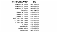 13OUTXPQR Bad Boy Mowers Part 2013 OUTLAW XP QUICK REFERENCE