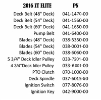 16ZTQR Bad Boy Mowers Part 2016 ZT ELITE QUICK REFERENCE