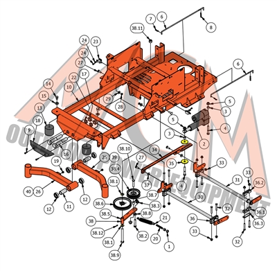 18MAVFRAACT Bad Boy Mowers Part 2018 MAVERICK FRAME & ACTUATOR ASSEMBLY