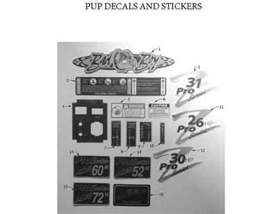 2011PDECAL Bad Boy Mowers Part 2011 LIGHTNING & PUP DECALS & STICKERS (Pup Models)
