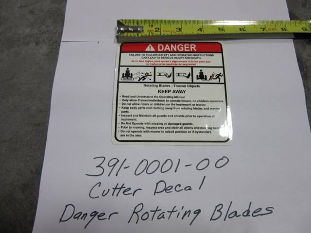 391000100 Bad Boy Mowers Part - 391-0001-00 - Cutter-Decal-Danger Rotating Blades