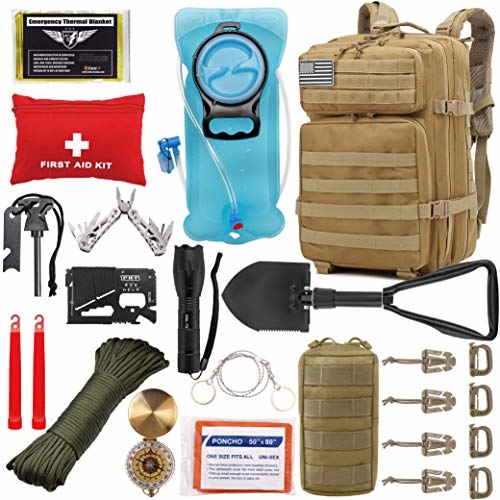 EVERLIT 42L Tactical Backpack Survival Kit Bugout Bag Assault Pack Rucksack  with Hydration Bladder and Survival
