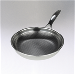 Quick Release stainless steel nonstick fry pan with ergonomic handle in multiple sizes, the inside features a black and stainless steel hexagon shaped surface to provide the ideal cooking surface that is easy to clean