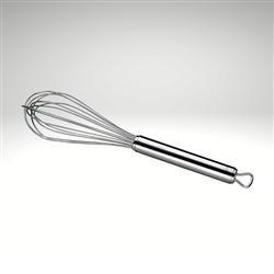 Image of the Kuchenprofi Standard Whisk that is available in multiples sizes additional images of the whisk being used for mixing.