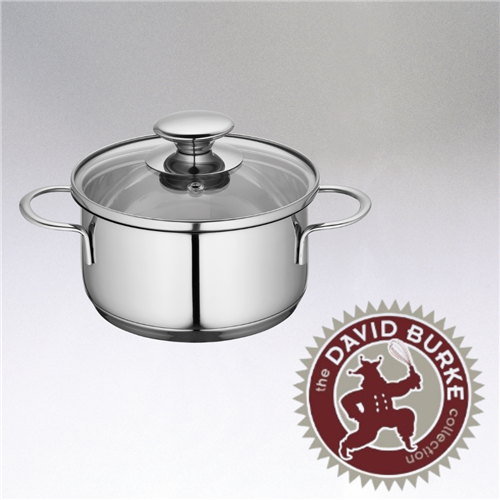 Image of the Kuchenprofi Mini Stockpot with glass lid, stainless steel and two handles on the side.