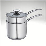 Image of the Kuchenprofi Mini Double Boiler with glass lid, stainless steel and two handles on the side.