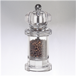 Beautiful mini acrylic pepper mill with chrome accents.