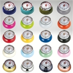 Image of all colors of the Kitchen Timer "Retro", navy blue, teal, olive, gray, orange, pink, mint green, yellow, light blue, cream, red, black, magenta, royal blue, white, kiwi, brass, copper, carbon, chrome