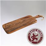 Beautiful acacia wood serving board twenty four inches by eight inches, sustainable and robust enough to resist water damage.