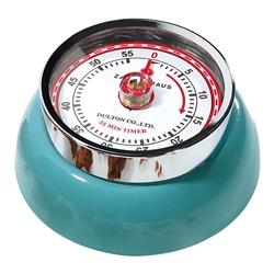 Adorable retro style kitchen timer in the shade, cool teal. Super strong magnetic back, classic red markings, and turn dial to set the time up to 60 minutes.