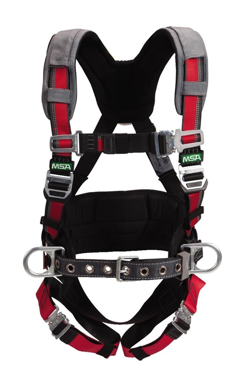 MSA Evotech Construction Harness With Integral Backpad, Back & Hip D-Rings,  Qwik Connect Leg/Chest Strap, Shoulder Padding - Standard
