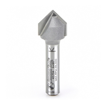 45704 - Carbide Tipped V Groove 90 Deg x 1/2 D x 1/2 CH x 1/4 Inch SHK Router Bit