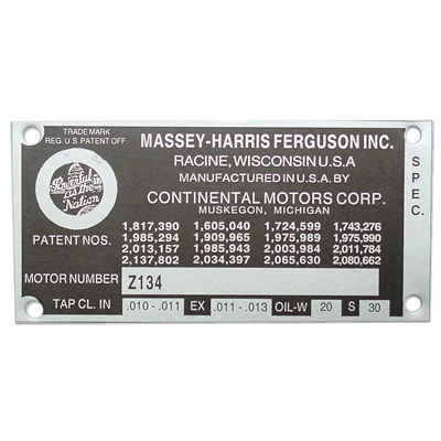 Blank Engine Serial Number Tag With 4 Rivets
