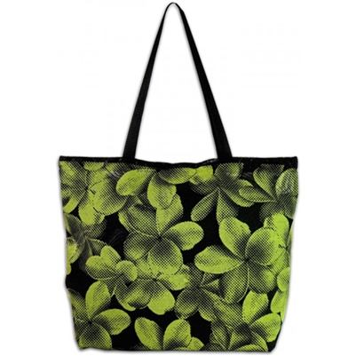 Green Plumeria Beach Bag