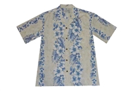 Milson marbled womens blue aloha shirt with hibiscus flower and leaf