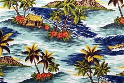 Blue Mauna Loa Cotton Hawaiian Fabric
