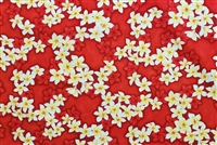 Red Plumeria Cotton Hawaiian Fabric