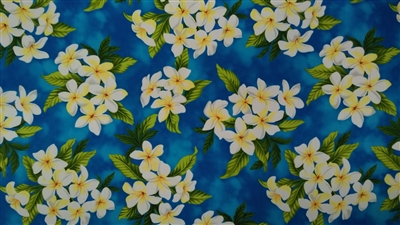Turquoise Plumeria Cotton Hawaiian Fabric