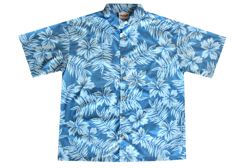Distressed Mens Blue Hawaiian Shirt