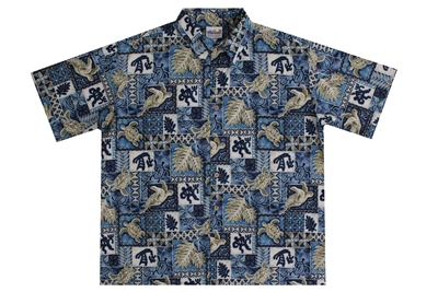 Wave Shoppe Blue Men's Hawaiian Shirt with Sea Turtles