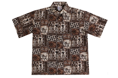 Men's brown Hawaiian shirt with an authentic Tapa design