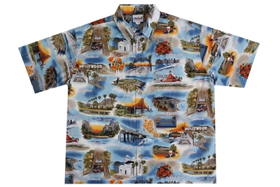 Wave Shoppe Mens Hawaiian Shirt with California Landmarks
