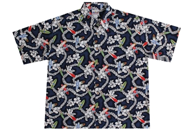 Wave Shoppe Mens Floral Hawaiian Shirt with Surfboards