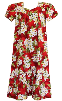 Wave Shoppe Mid-Calf White Plumeria Red Muumuu