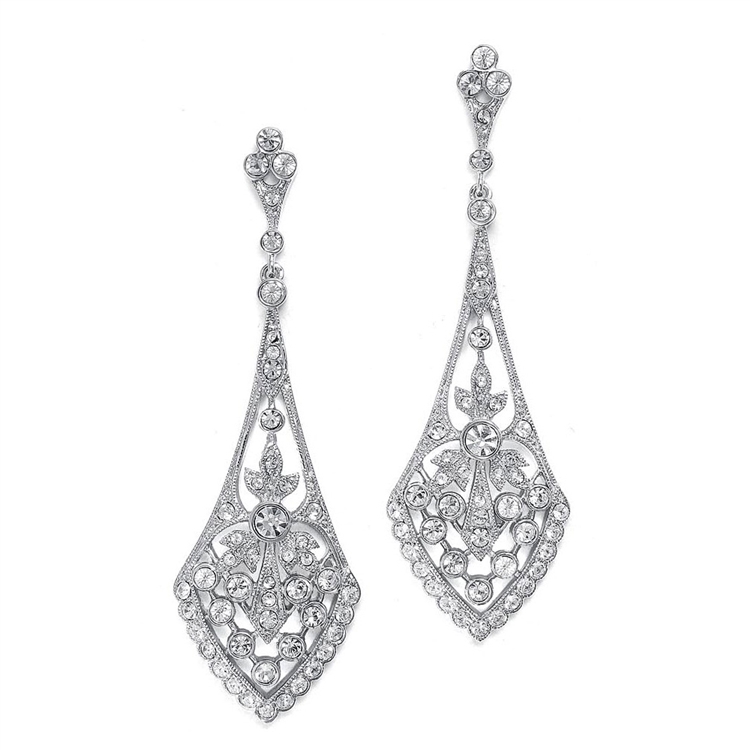 Dramatic Vintage Bridal Earrings in Cubic Zirconia<br>1072E-S