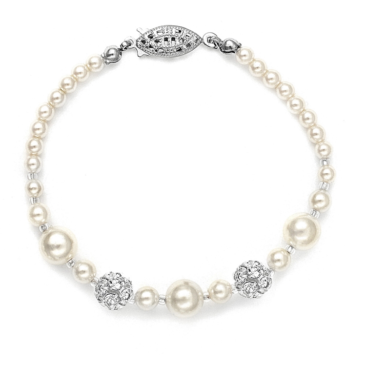 Best Selling Bridal Bracelet with Pearls & Rhinestone Fireballs - Dark Ivory<br>1125B-DKI-S