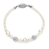Dainty Wedding Bracelet with Pearls & Rhinestone Fireballs - Ivory<br>1125B-I-S