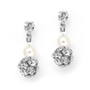 Dainty Wedding Earrings with Pearl & Rhinestone Fireball - Ivory - Clip<br>1125EC-I-S