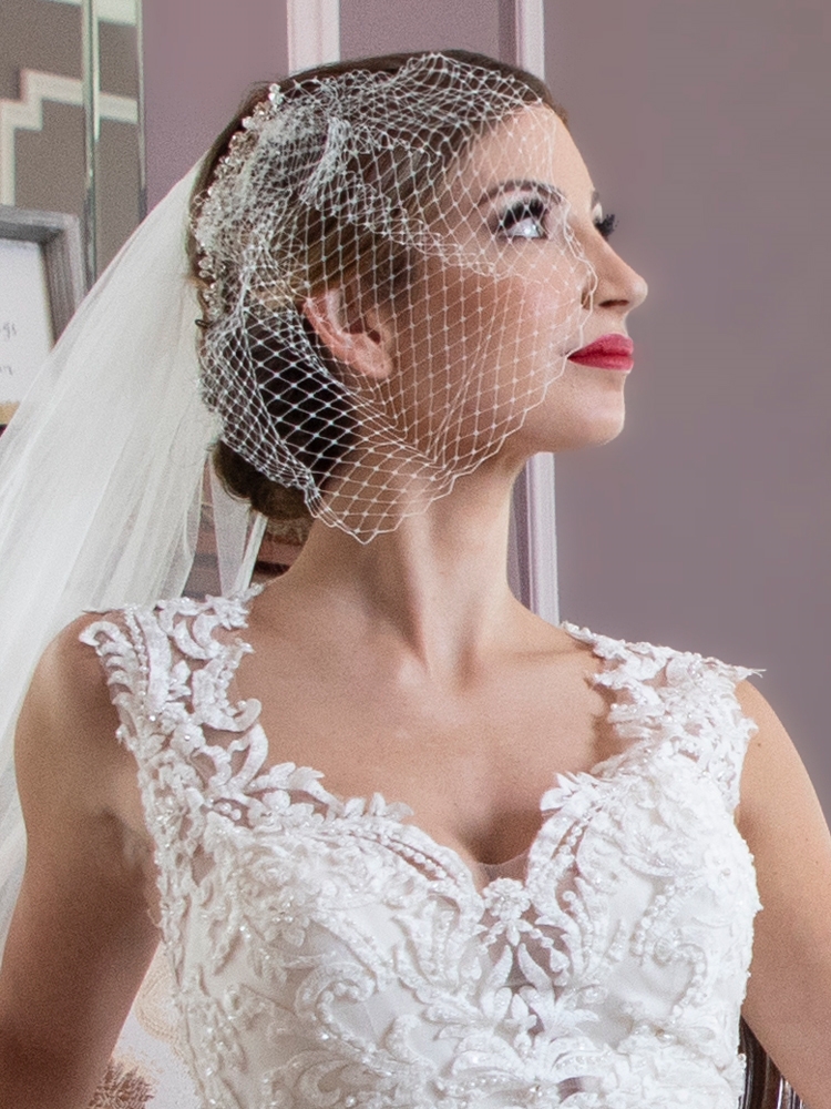 French Net Vintage Bridal Birdcage Visor Veil<br>122V