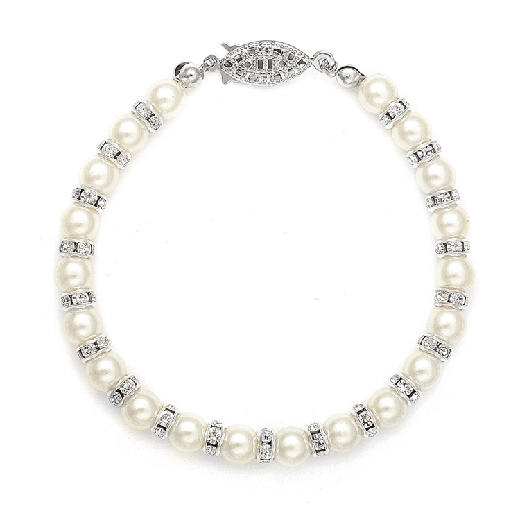 Mariell Wholesale Alternating Pearl and Rondelle Wedding Bracelet - Ivory