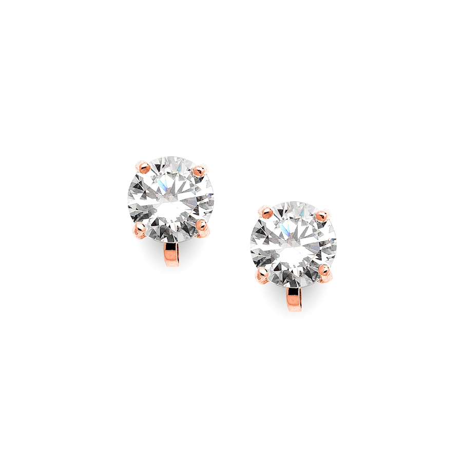 Rose Gold Clip-On Earrings with 2 Carat 8mm CZ Solitaire<br>2002EC-RG