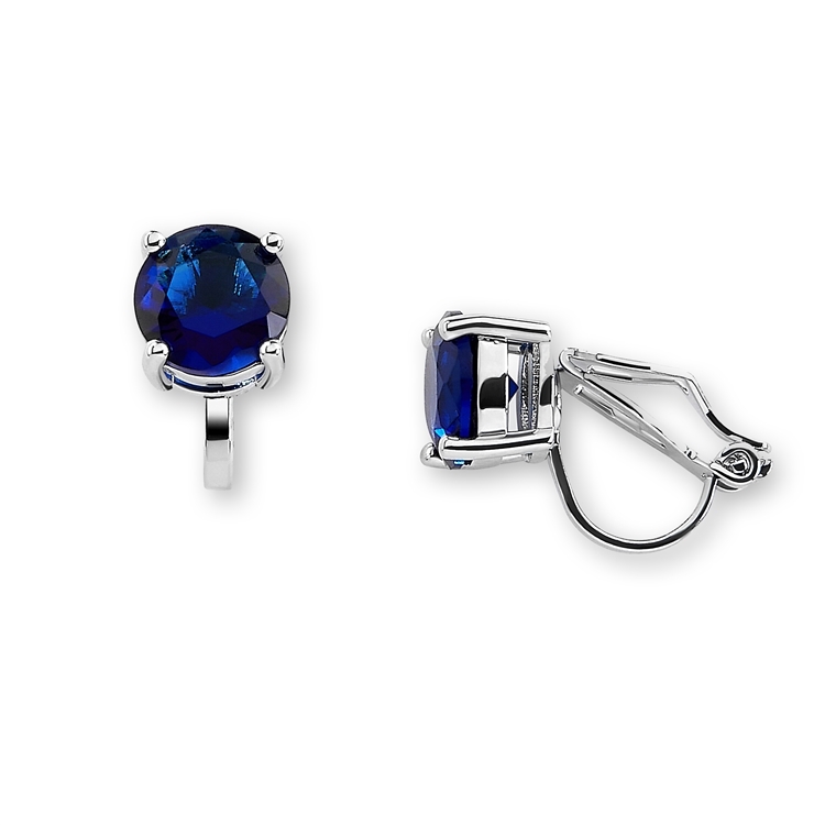 Clip-On Earrings with 2 Carat 8mm CZ Solitaire<br>2002EC-SA