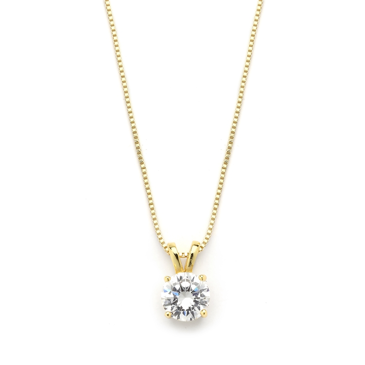 Mariell Wholesale Delicate 14K Gold CZ Round-Cut Necklace with Double Loop Top