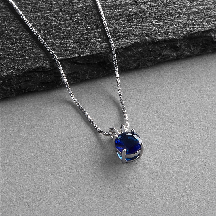 Delicate Sapphire CZ Round-Cut Necklace with Double Loop Top<br>2002N-SA
