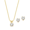 14K Gold Plated CZ Pendant Necklace and Clip-On Earrings Set<br>2002S-G