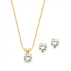 Mariell Wholesale 14K Gold Plated CZ Pendant Necklace and Clip-On Earrings Set