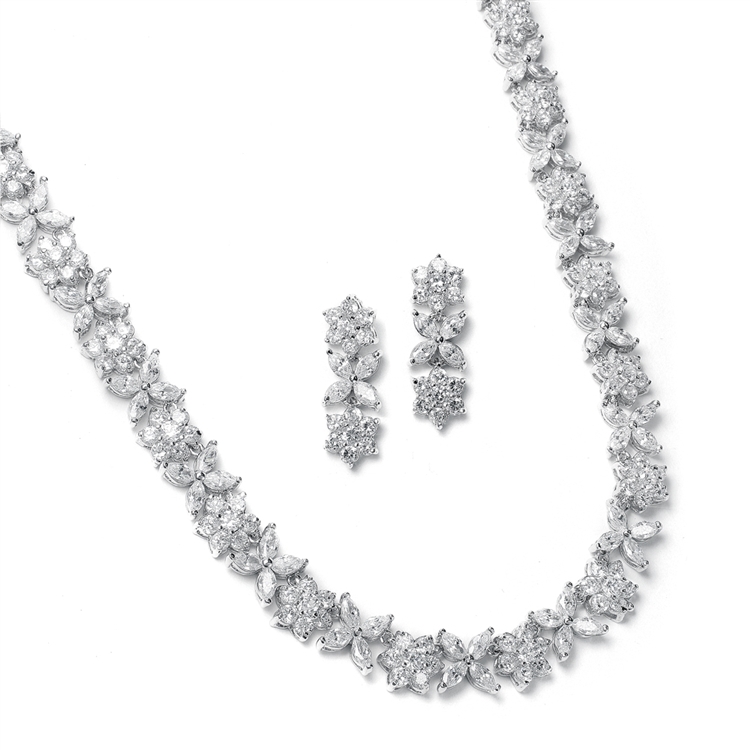 Mariell Wholesale CZ Bridal Necklace with CZ Marquis Flowers